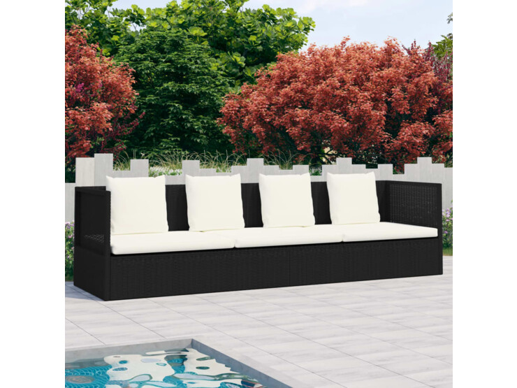 Zahradní postel s poduškami a polštáři polyratan černá
