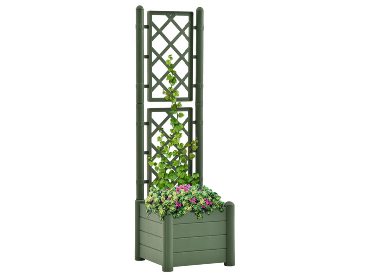 Zahradní truhlík s treláží 43 x 43 x 142 cm PP zelený