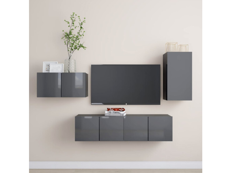 4dílný set TV skříněk šedý s vysokým leskem dřevotříska