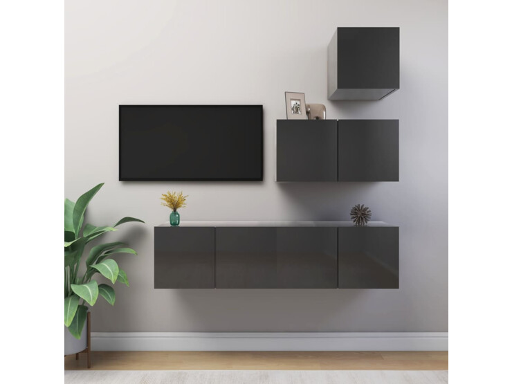 4dílný set TV skříněk šedý s vysokým leskem dřevotříska
