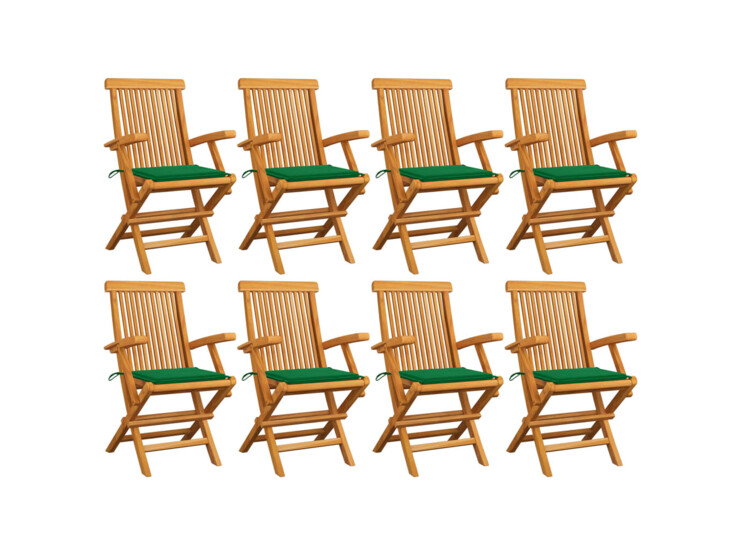Zahradní židle se zelenými poduškami 8 ks masivní teak