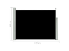 Zatahovací boční markýza/zástěna na terasu 100 x 500 cm černá