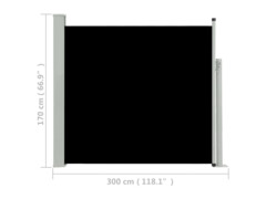 Zatahovací boční markýza/zástěna na terasu 170 x 300 cm černá