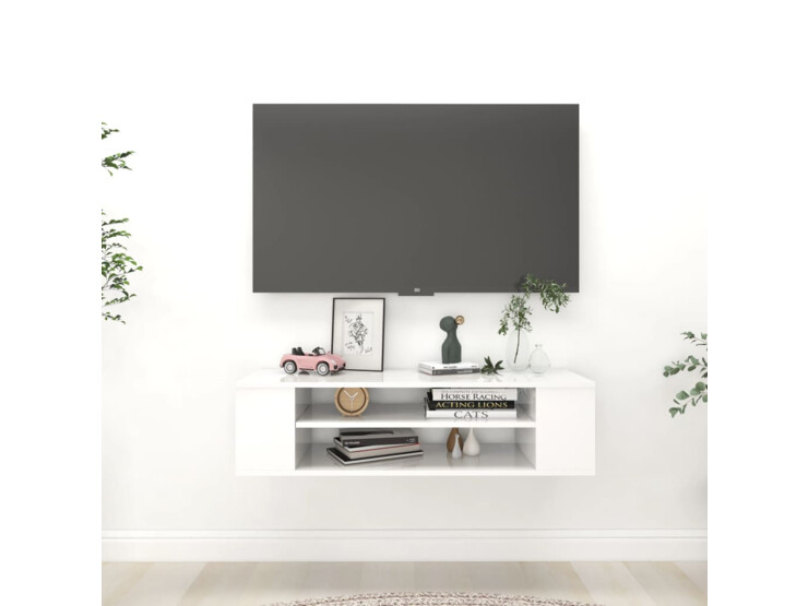Závěsná TV skříňka bílá vysoký lesk 100x30x26,5 cm dřevotříska