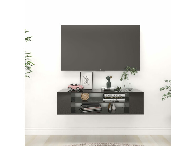Závěsná TV skříňka černá vysoký lesk 100x30x26,5 cm dřevotříska