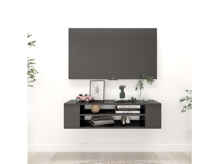 Závěsná TV skříňka šedá vysoký lesk 100x30x26,5 cm dřevotříska