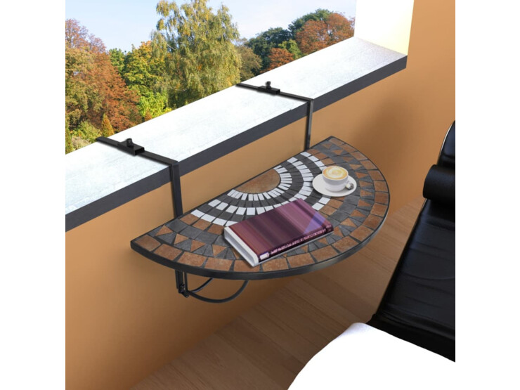 Závěsný stolek na balkon bílý a barva terakota mozaika
