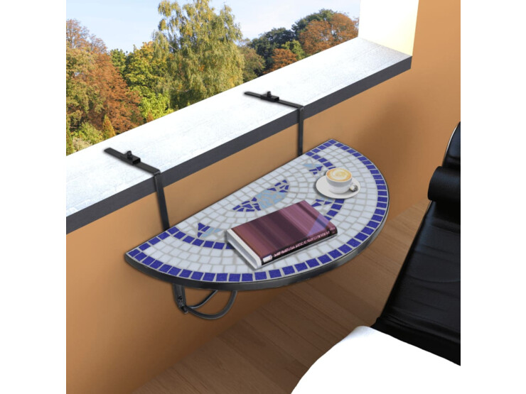 Závěsný stolek na balkon modro-bílý mozaika