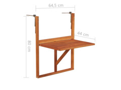 Závěsný stůl na balkon 64,5 x 44 x 80 cm masivní akáciové dřevo
