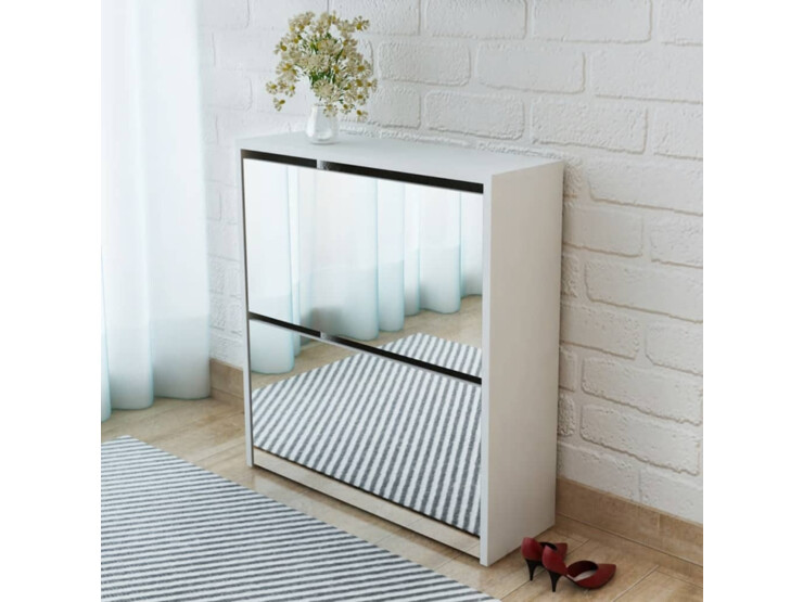  Botník dvoupatrový, zrcadlový, bílý 63x17x67 cm