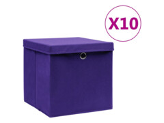  Úložné boxy s víky 10 ks 28 x 28 x 28 cm fialové
