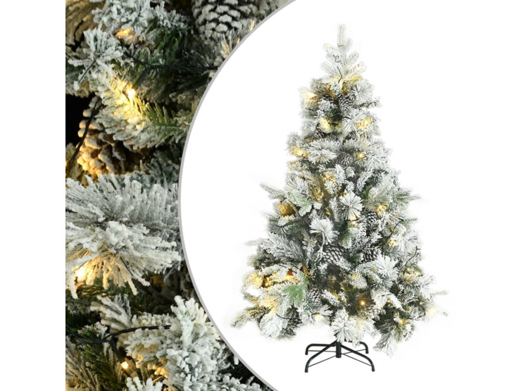  Vánoční stromek se sněhem LED diodami a šiškami 150 cm PVC a PE