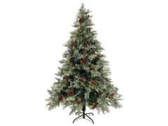  Vánoční stromek s LED diodami a šiškami zelenobílý 150cm PVC+PE