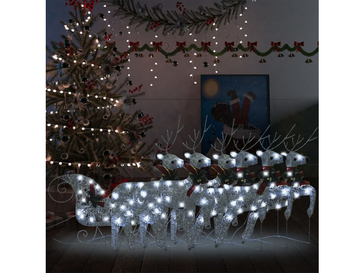  Vánoční sobi se sáněmi 140 LED diod venkovní stříbrní