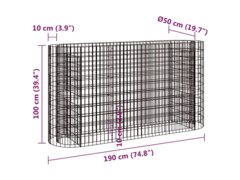  Gabionový vyvýšený záhon pozinkované železo 190 x 50 x 100 cm