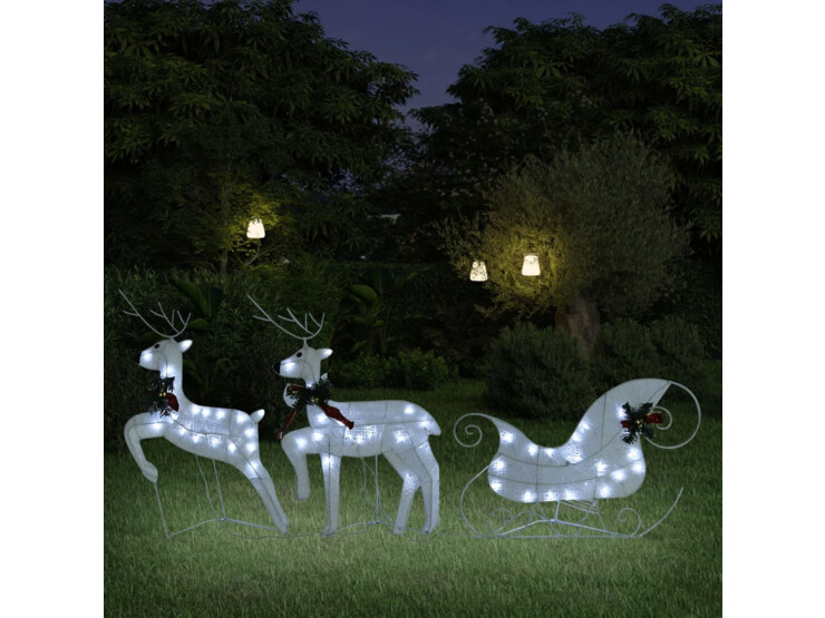  Vánoční sobi se sáněmi 60 LED diod do exteriéru bílá
