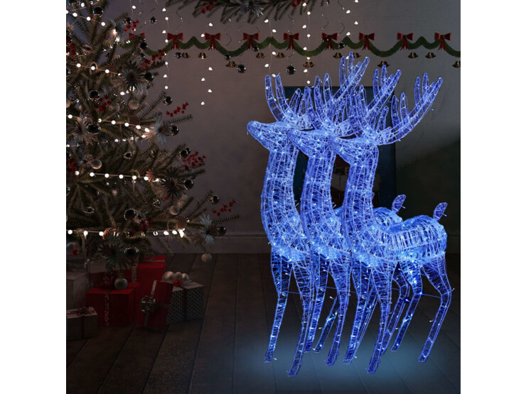  XXL Akryloví vánoční sobi s 250 modrými LED 3 ks 180 cm