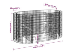  Gabionový vyvýšený záhon pozinkované železo 200 x 100 x 100 cm