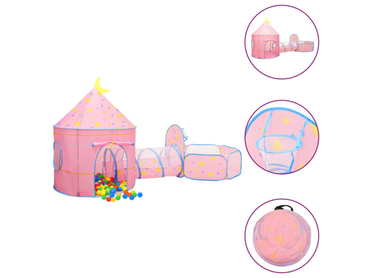  Dětský stan na hraní s 250 míčky růžový 301 x 120 x 128 cm