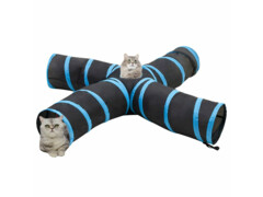  Kočičí tunel 4cestný černý a modrý 25 cm polyester