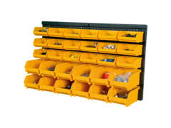 32dílná sada úložných boxů s nástěnnými panely žlutá a černá
