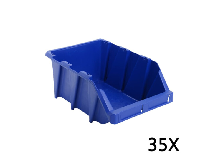 Stohovatelné skladovací zásobníky 35 ks 218x360x156 mm modré