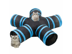  Kočičí tunel 5cestný černý a modrý 25 cm polyester