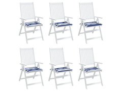  Podušky na židli 6 ks modré a bílé pruhy 50 x 50 x 3 cm textil