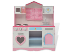  Dětská kuchyňka dřevěná 82x30x100 cm růžovo-bílá