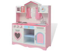  Dětská kuchyňka dřevěná 82x30x100 cm růžovo-bílá