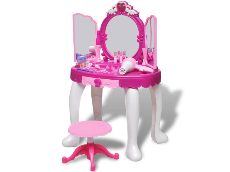 Dětský toaletní stolek na hraní s 3 zrcadly, světly a zvukovými efekty