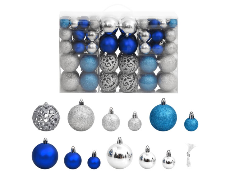  Vánoční ozdoby 100 ks modré a stříbrné 3 / 4 / 6 cm