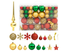  111dílná sada vánočních ozdob červená/zelená/zlatá polystyren