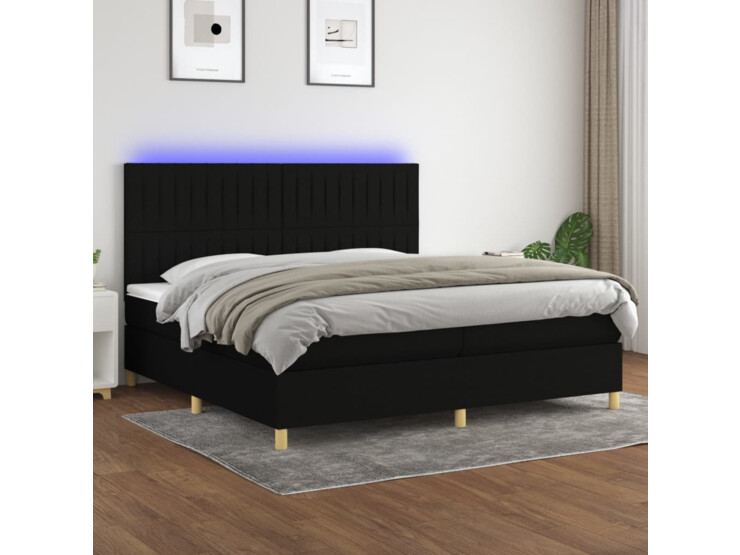  Box spring postel s matrací a LED černá 200x200 cm textil