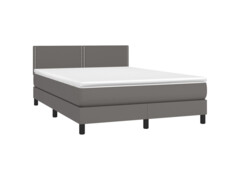  Box spring postel s matrací a LED šedá 140x190 cm umělá kůže