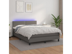  Box spring postel s matrací a LED šedá 140x190 cm umělá kůže