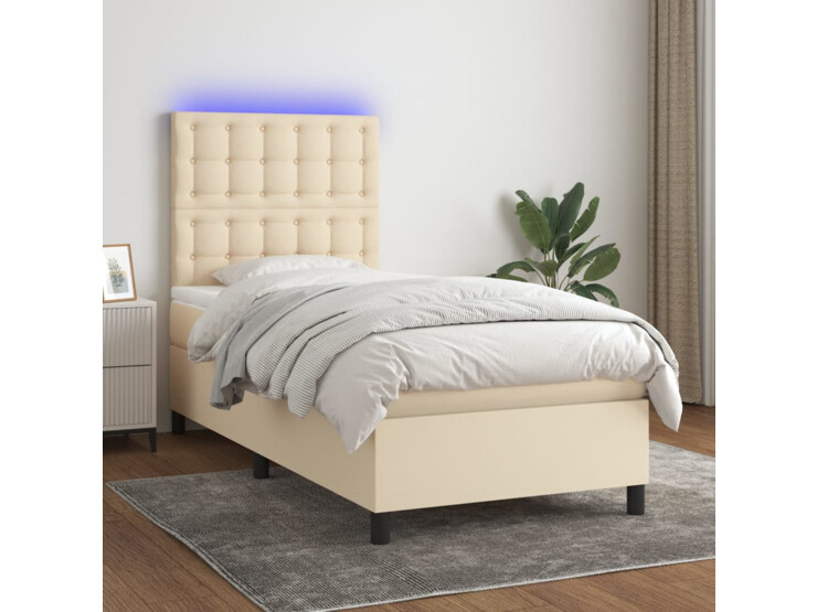  Box spring postel s matrací a LED krémová 90x200 cm textil