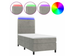  Box spring postel s matrací a LED světle šedá 100x200 cm samet