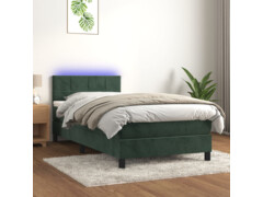  Box spring postel s matrací a LED tmavě zelená 100x200 cm samet