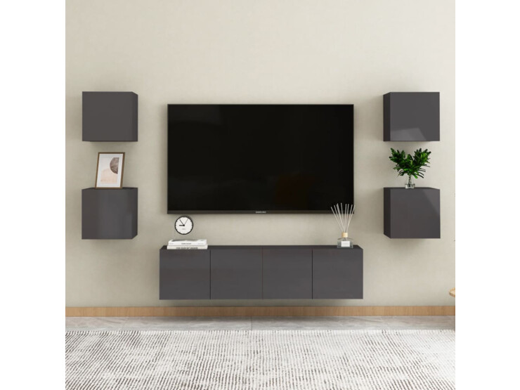 6dílný set TV skříněk šedý s vysokým leskem dřevotříska