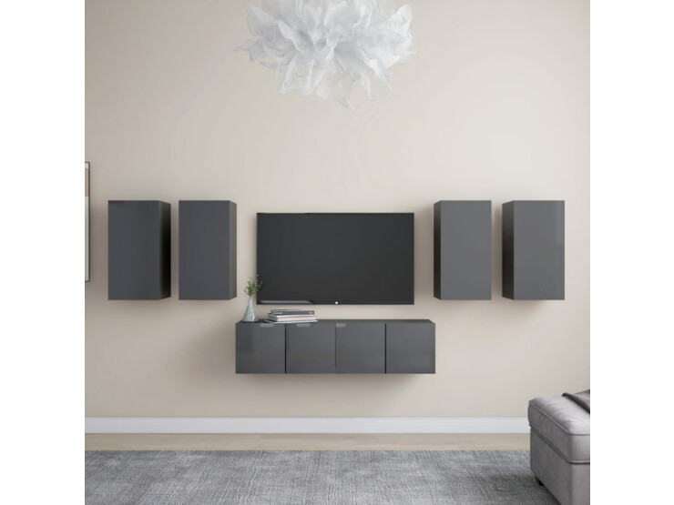 6dílný set TV skříněk šedý s vysokým leskem dřevotříska